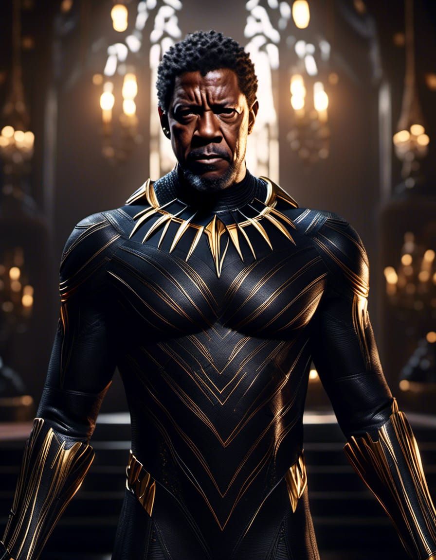 Denzel Washington as Black Panther in Hyperreal Style
