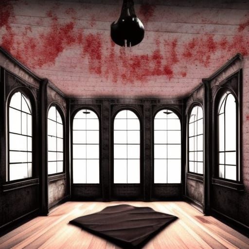 Silent hill themed penthouse with dusty black smoke walls& Dusty black smoke Gothic furniture& creepy Gothic windows& Du...