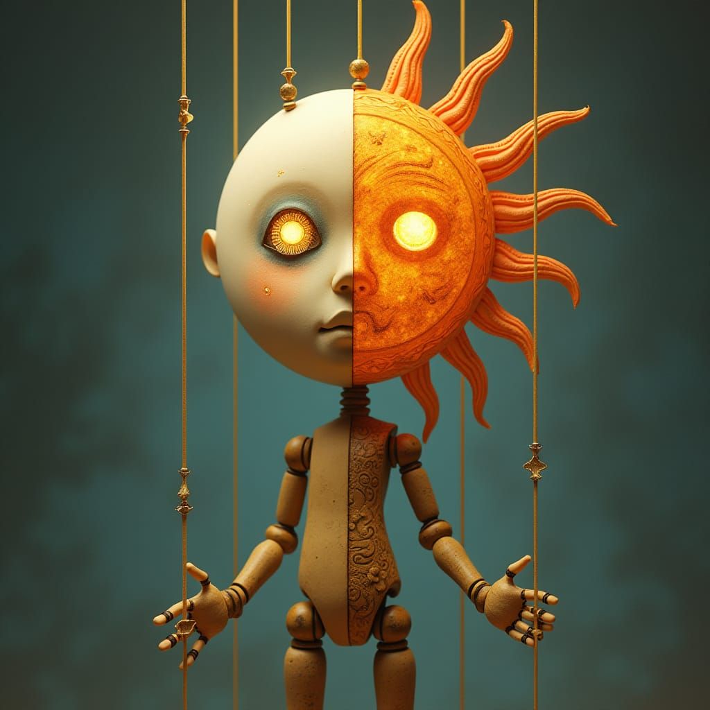 Celestial Marionette: Moon and Sun Fantasy Art