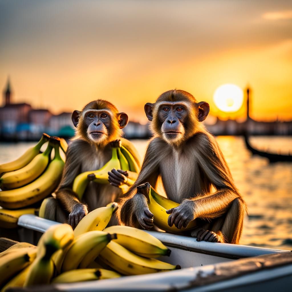Banana Monkeys in Venice at Sunset
