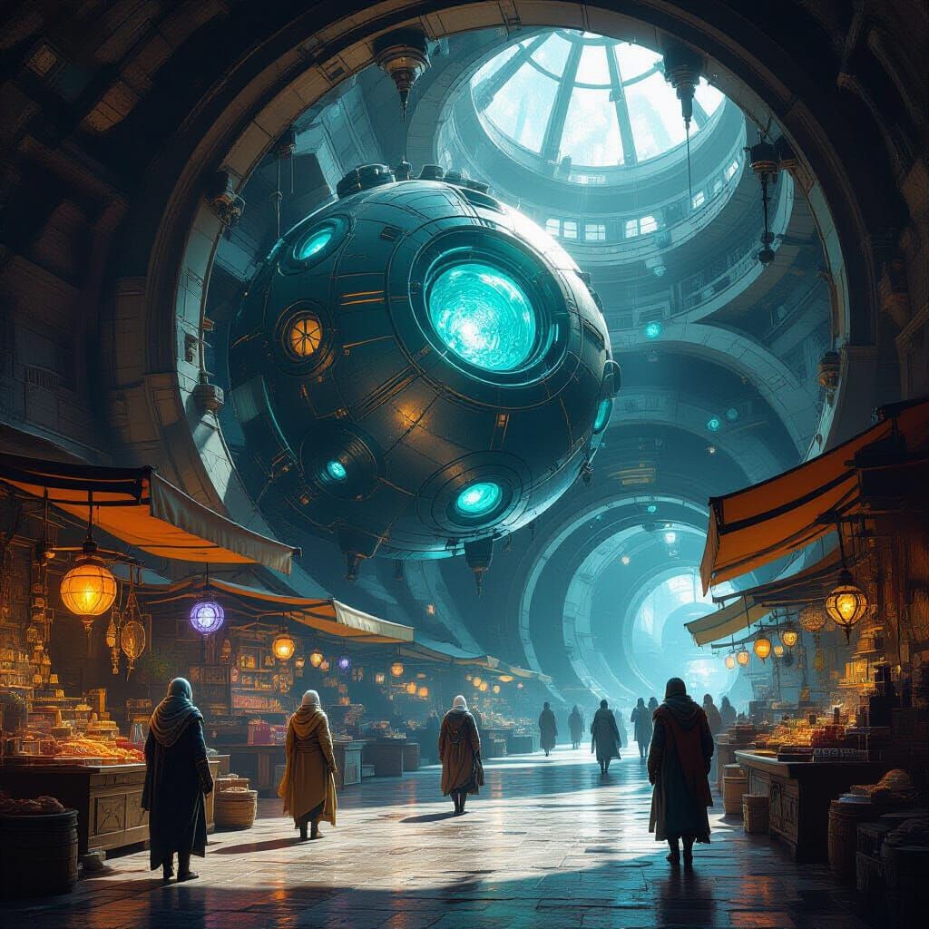 Alien Marketplace Inside Ancient Mechanical Sphere