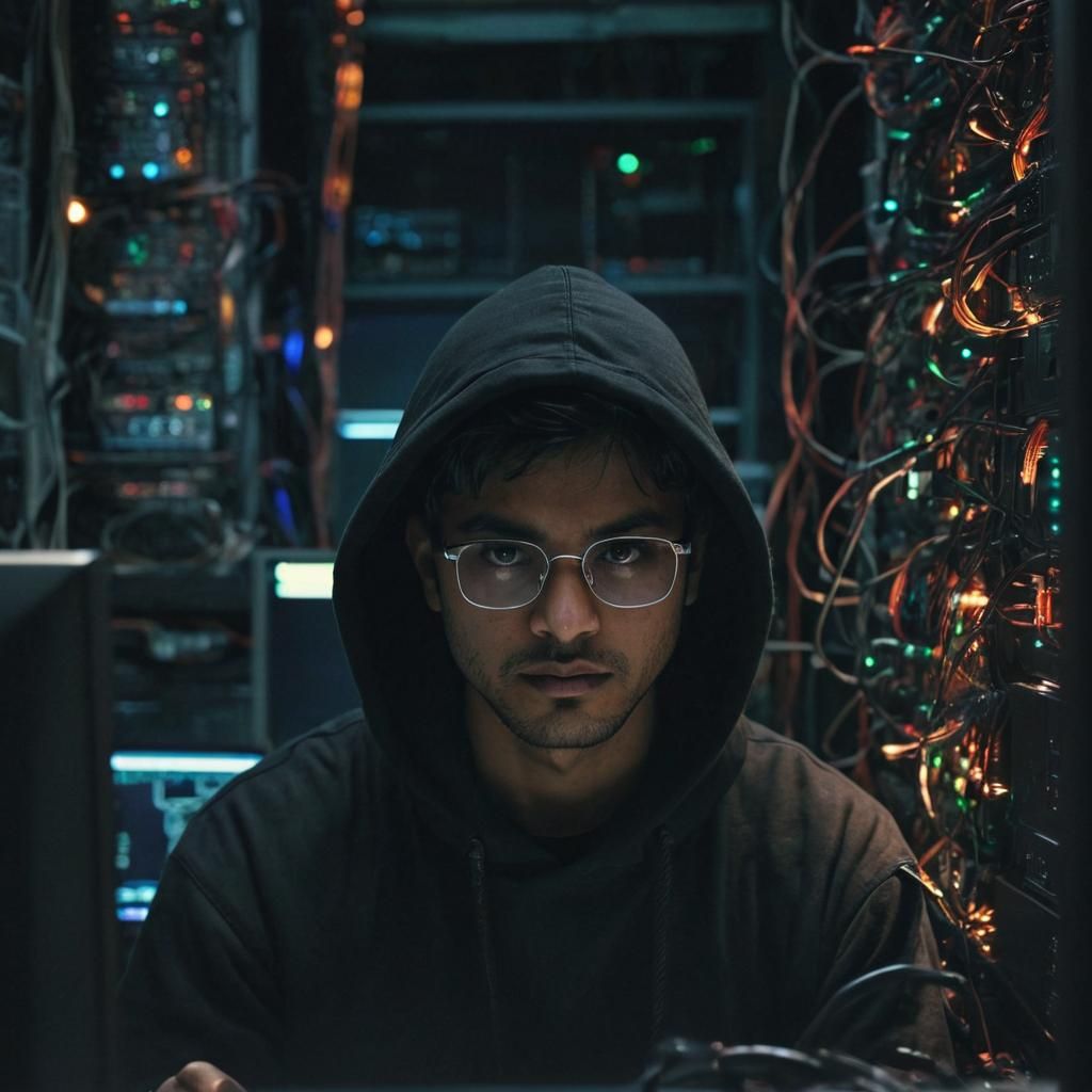 Dramatic Hacker in Cinematic Lighting: Film Still