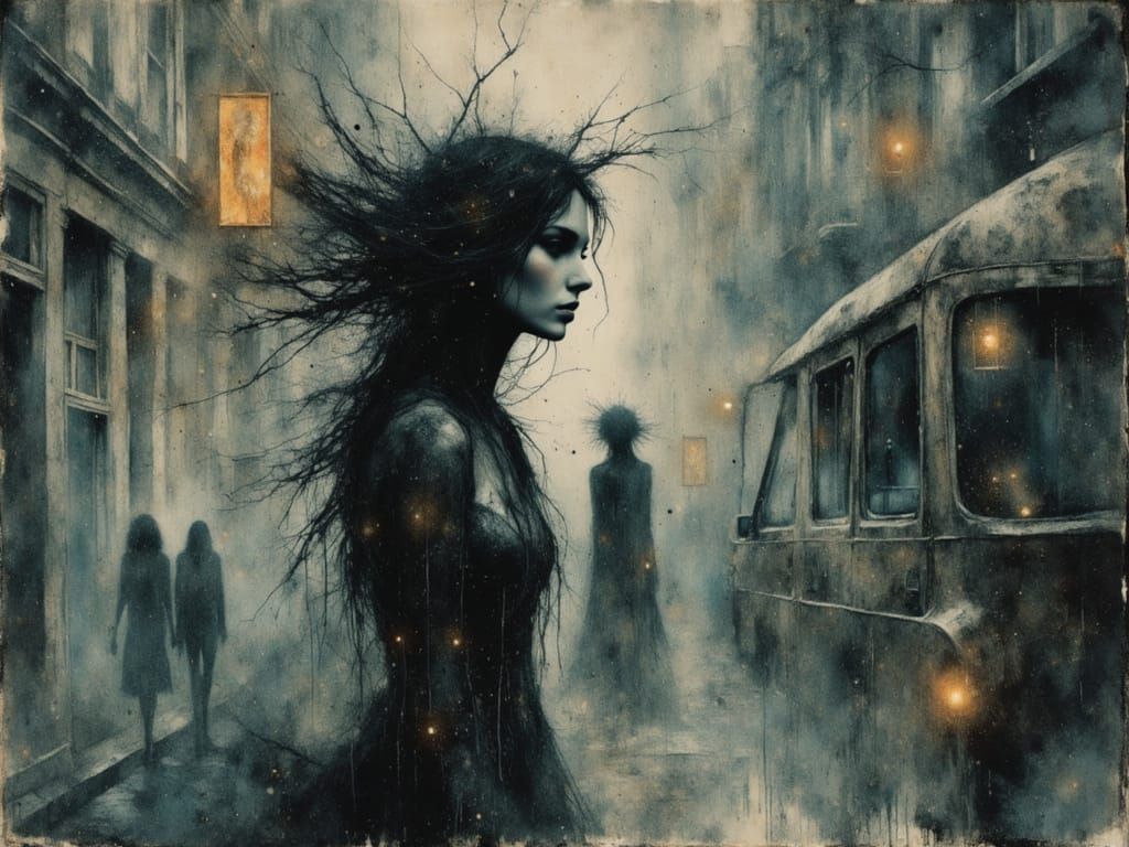 Surreal Female Figure Emerging from Chaos in Watercolor and ...