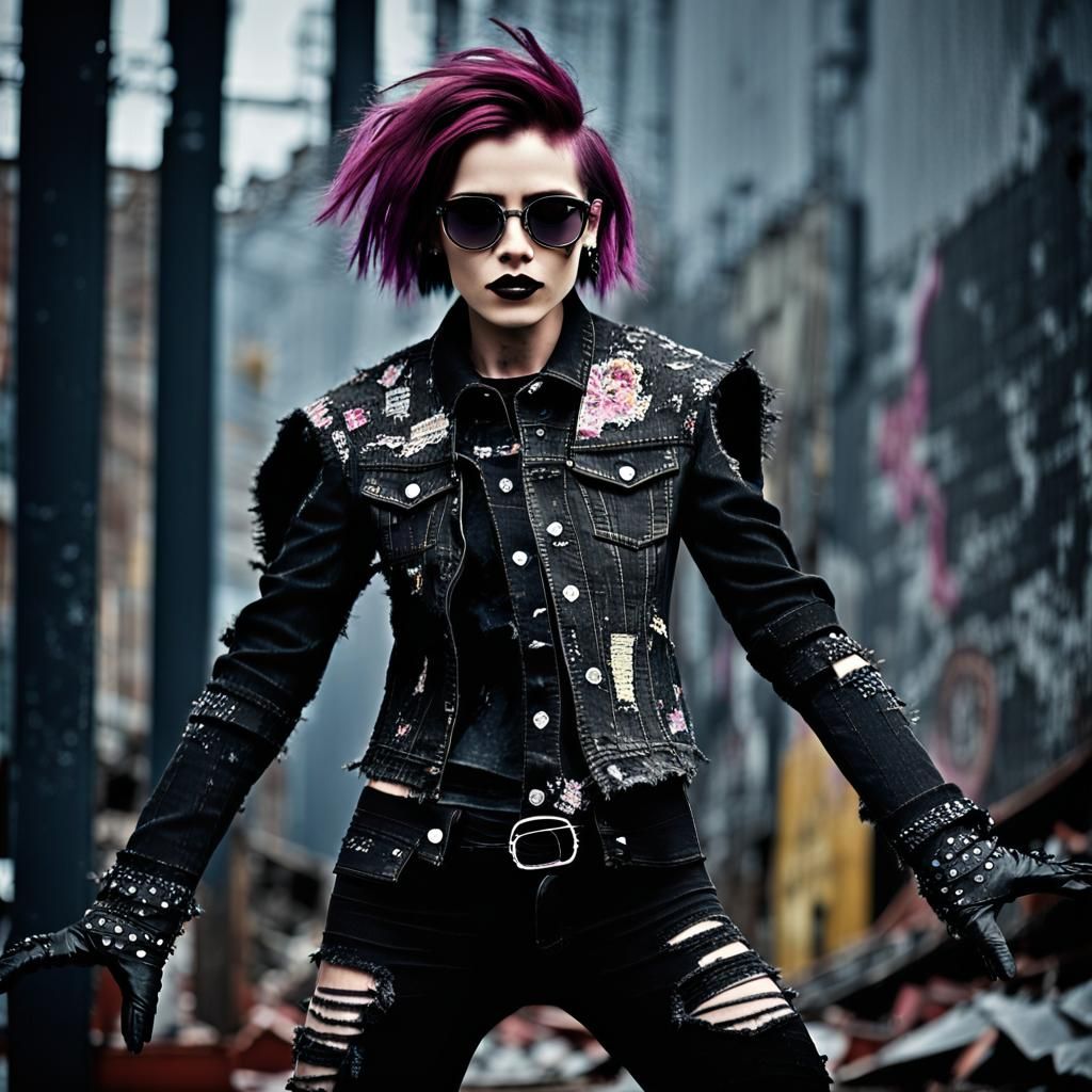 Punk Goth Woman in Abandoned Mall: Cinematic Still