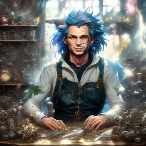 Anime Inventor with Automaton Bird, Ghibli Style