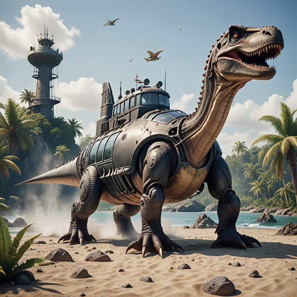 Dinosaur Submarine on Land: AI Concept