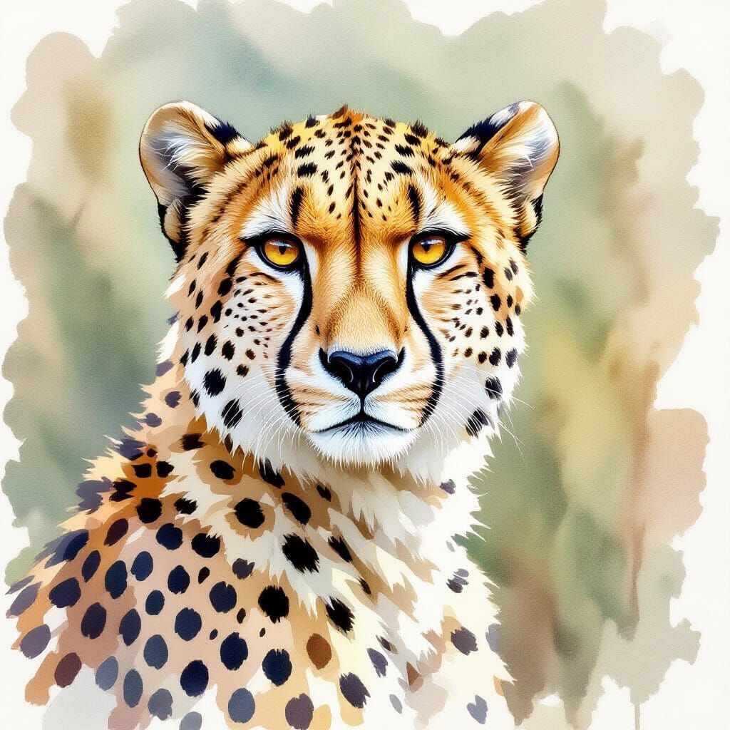 Expressive Watercolour Portrait of a Wise Cheetah