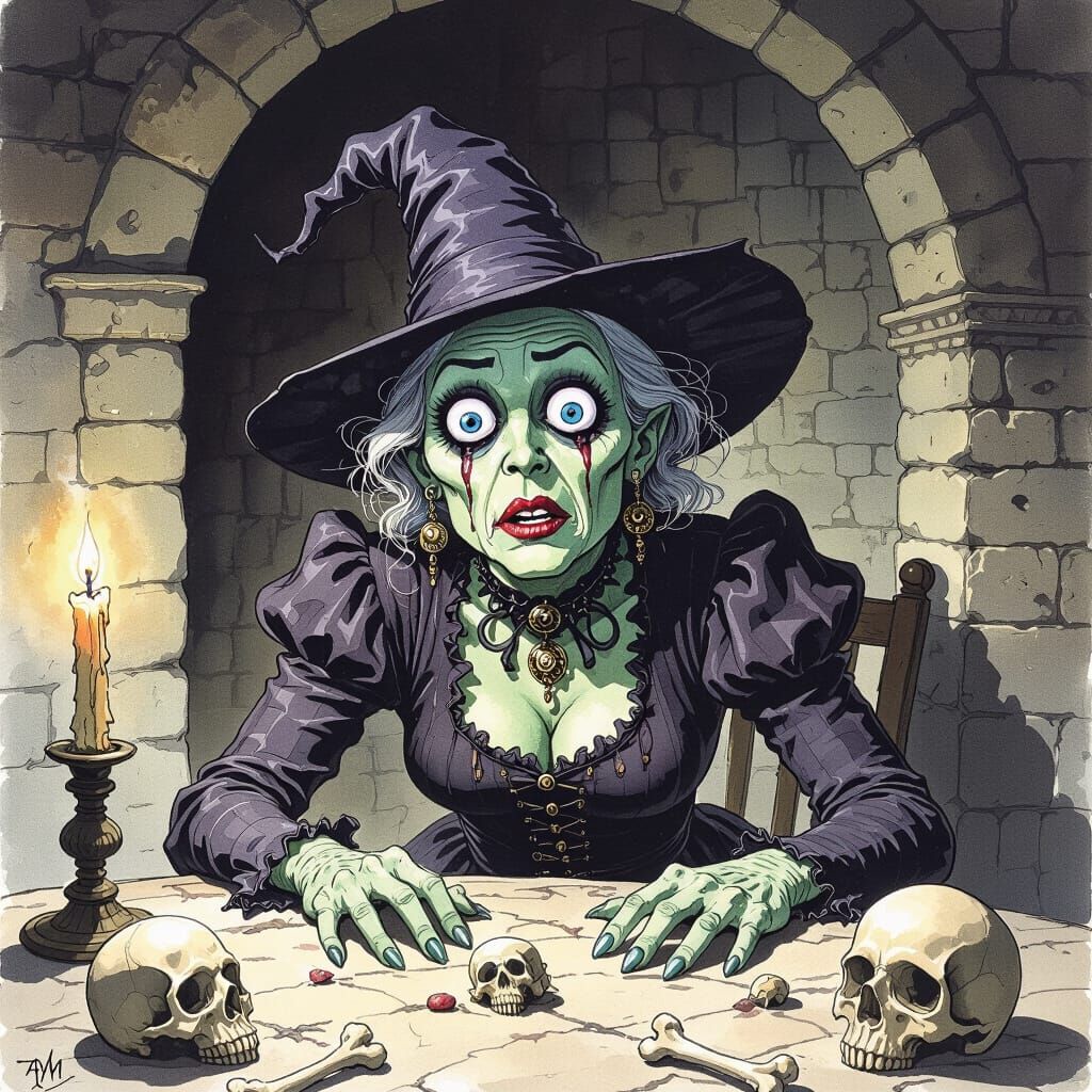 Unhinged Three-Eyed Witch in Dieselpunk Attire