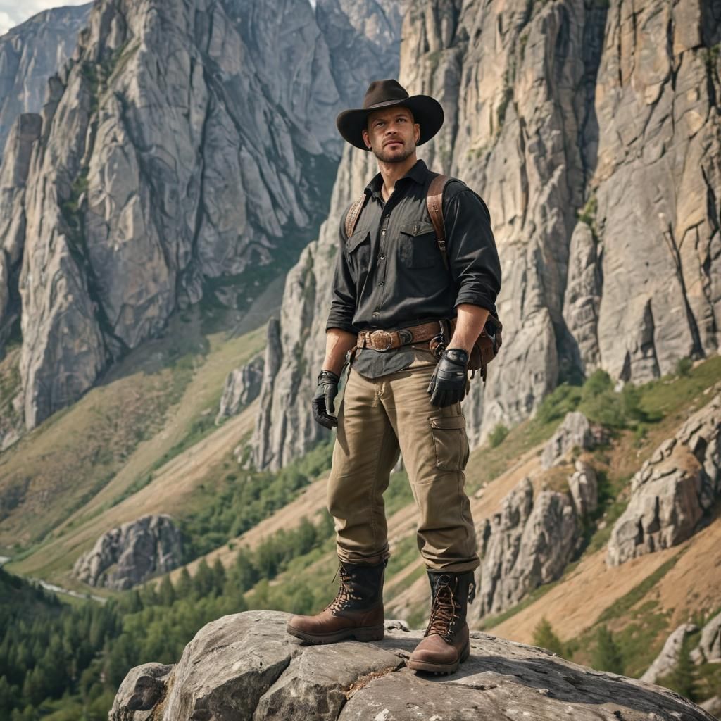 Contemplative Man in Mountain Landscape, Photorealistic Port...