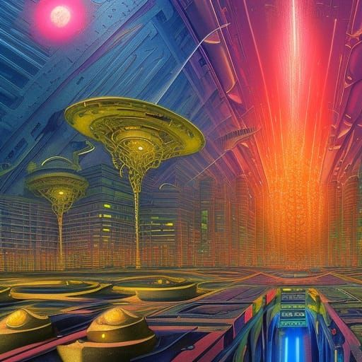 Futuristic Dystopian City with Holographic Fireworks