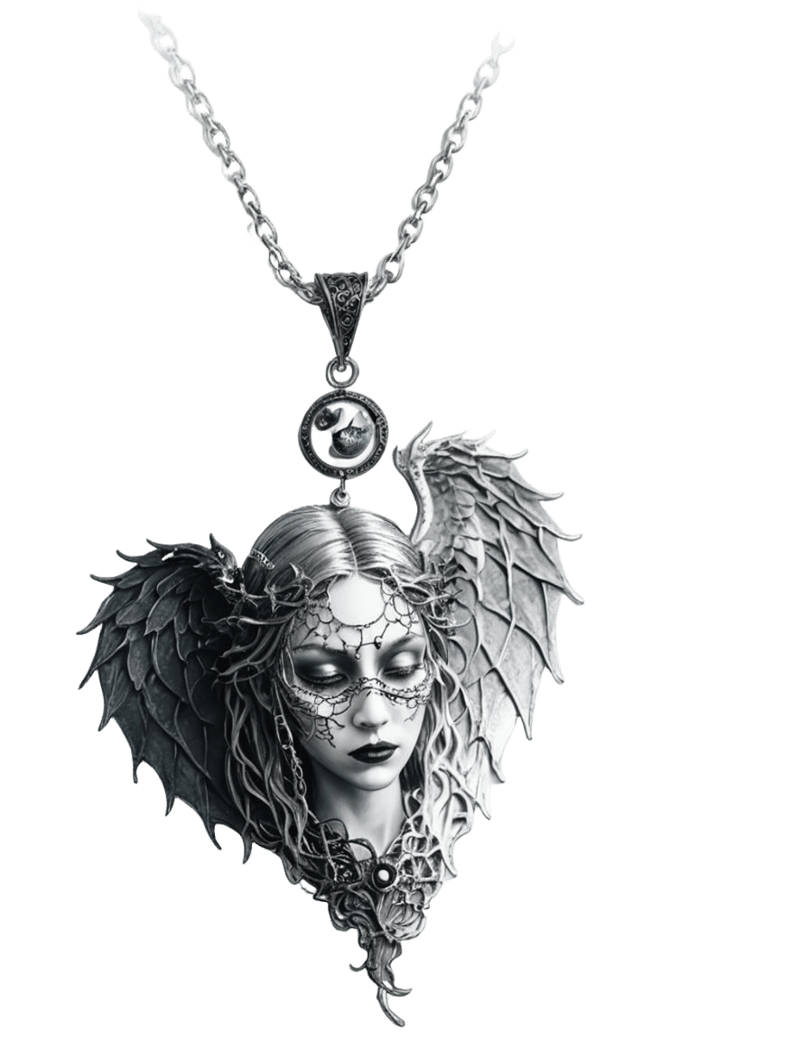 Thorny Chain Pendant with Devil, Angel, Moon
