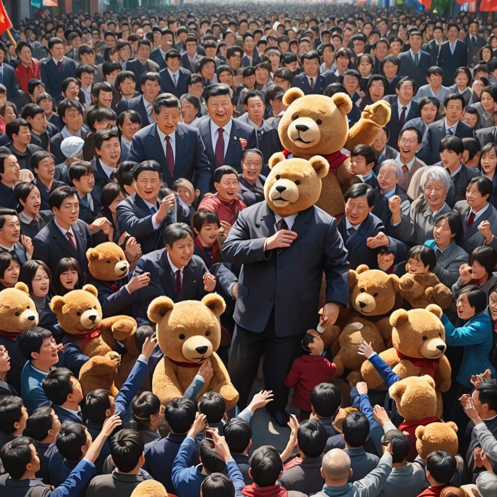 Teddy Bear Punches Xi Jinping: Anime 3D Art