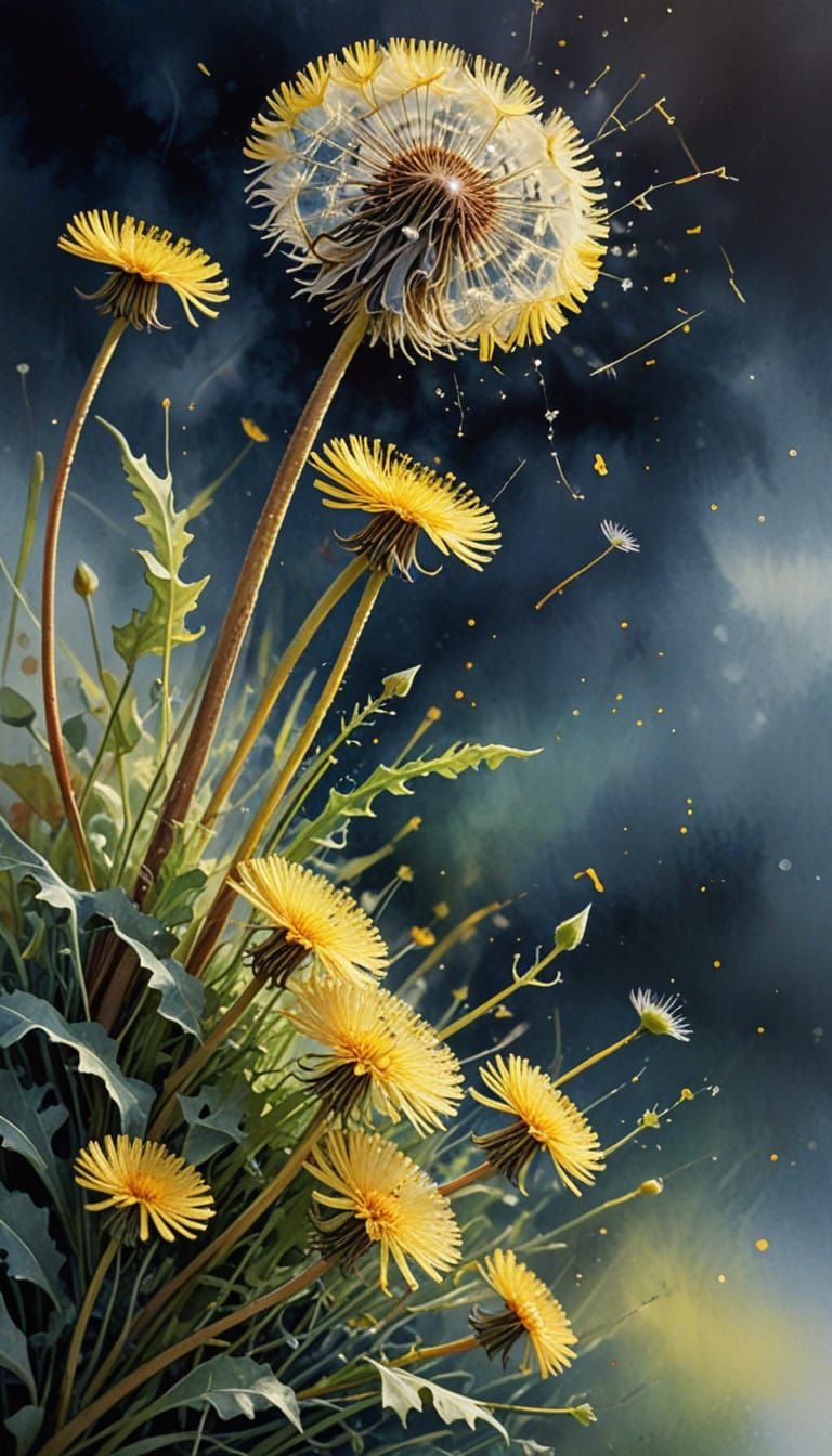 Elegant Yellow Dandelion in Warm Watercolor Light