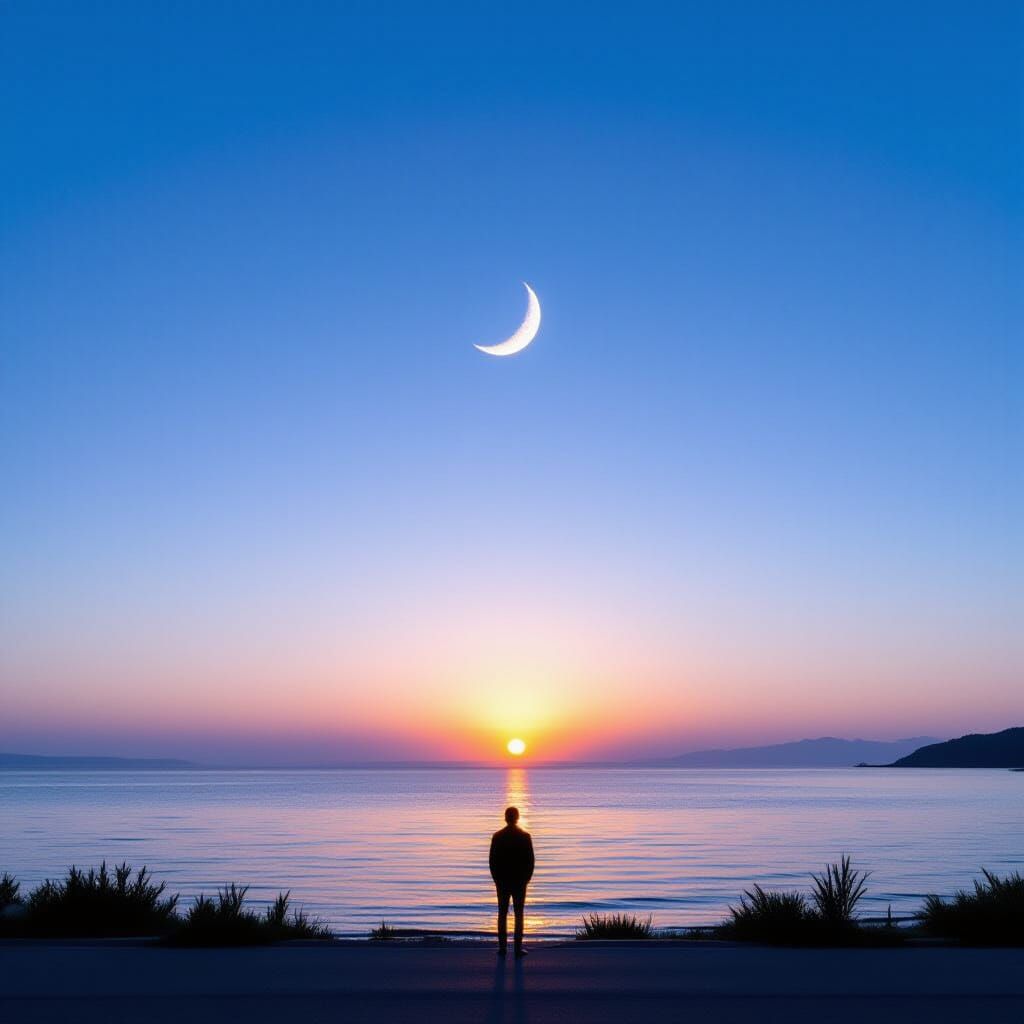 Twilight Crescent Moon Horizon
