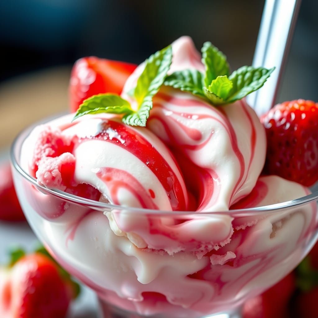 Strawberry Swirl Ice Cream Sundae, Commercial Photography
