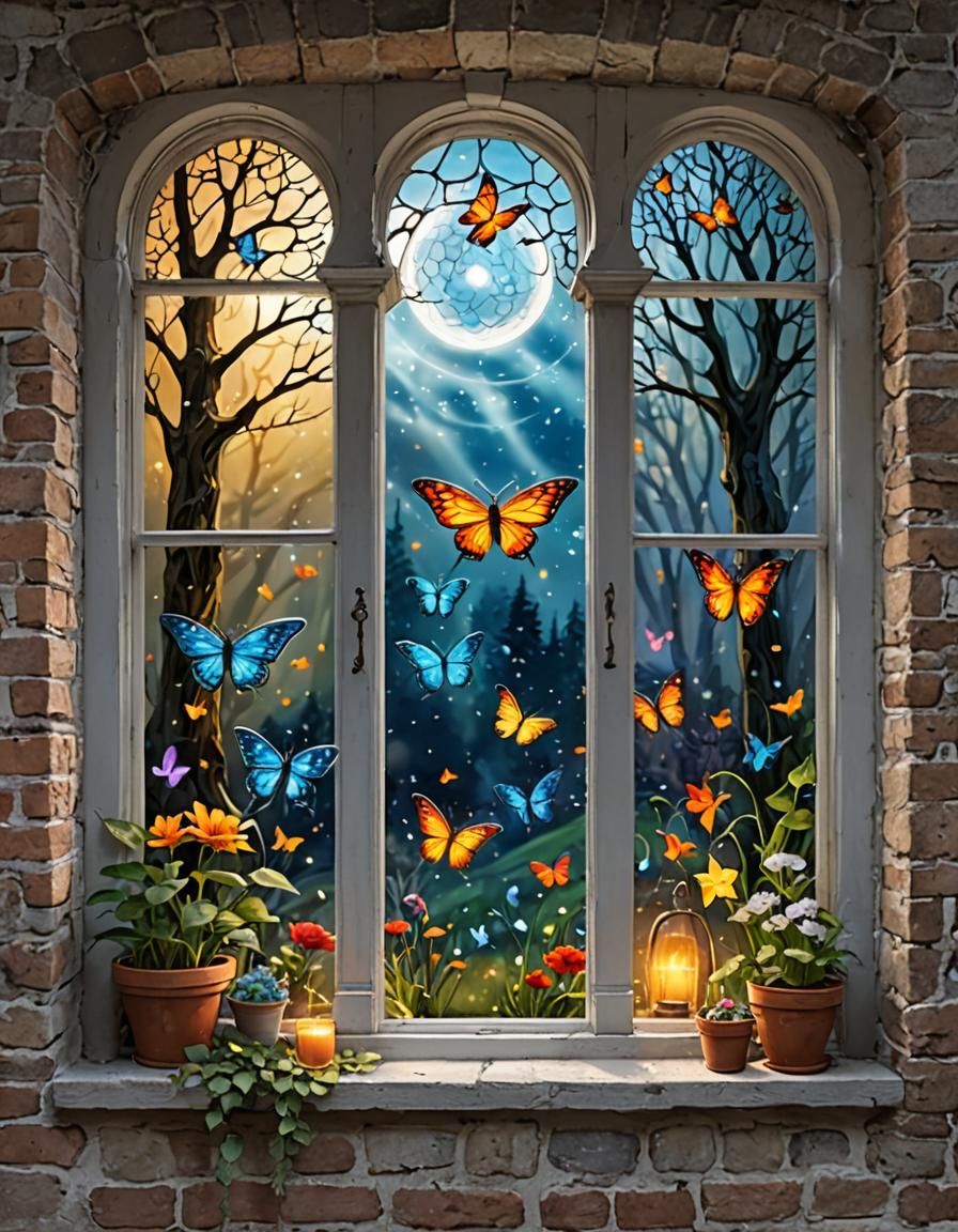 Magical Fantasy Scene Through a Window