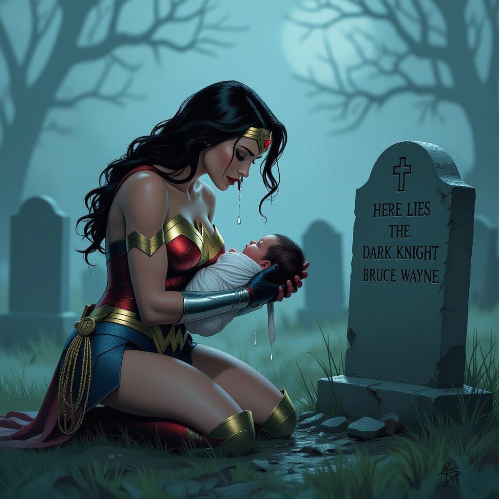 Wonder Woman Mourns Batman in Gotham Cemetery