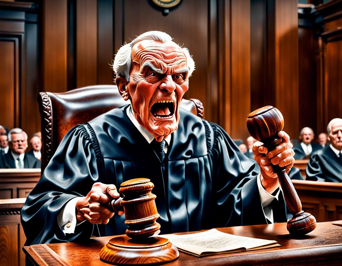 Hyperrealistic Judge Yelling in Courtroom