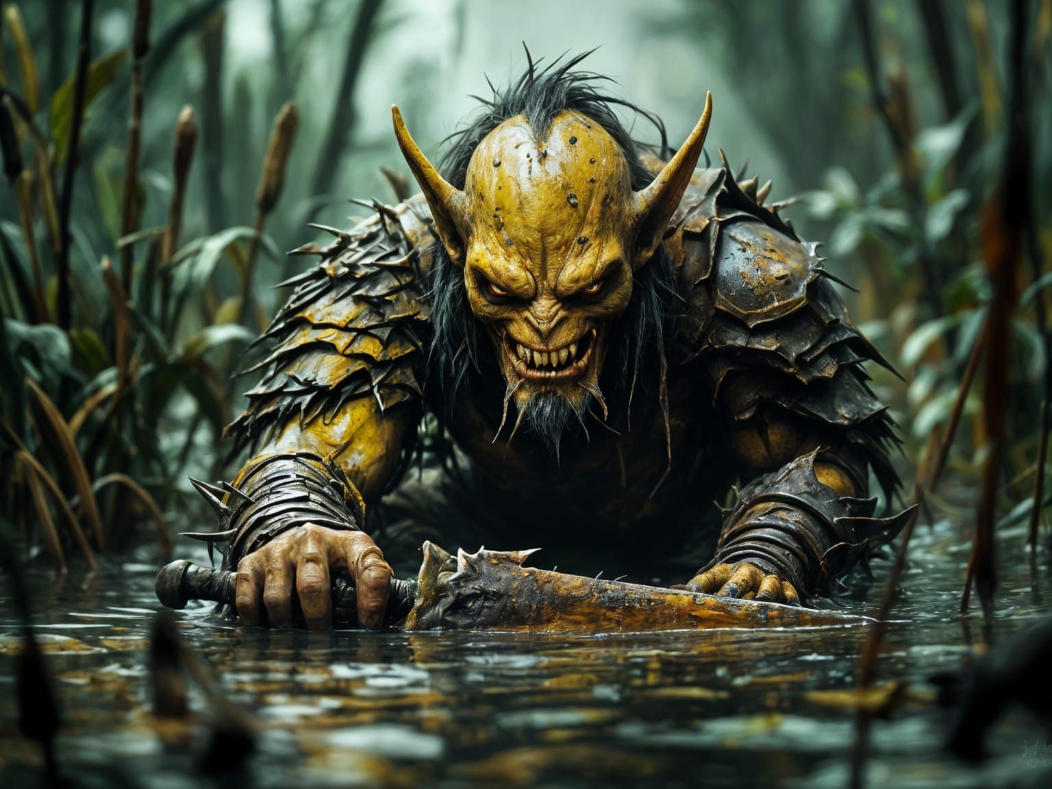 Goblin Warrior in Swamp Armor with Jagged Dagger