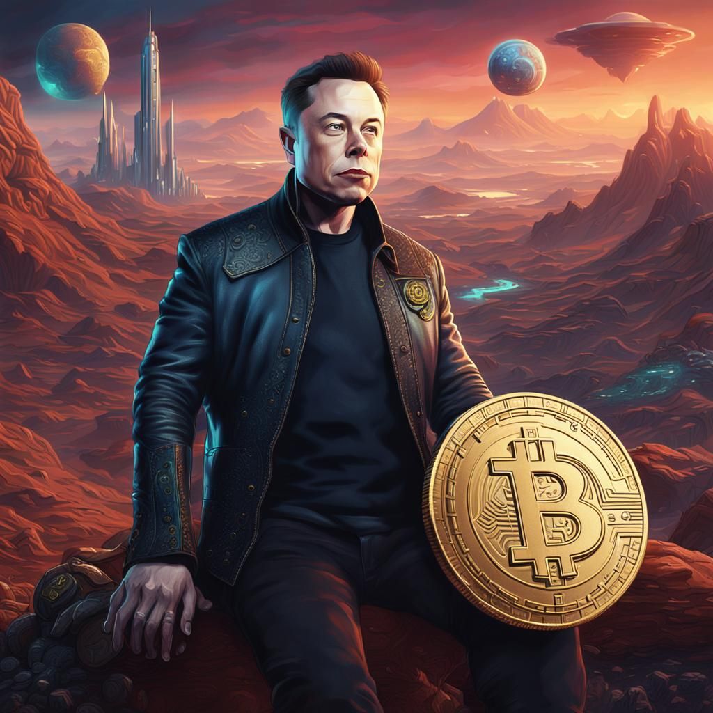 Elon Musk and Pepe Coin: Detailed Digital Painting