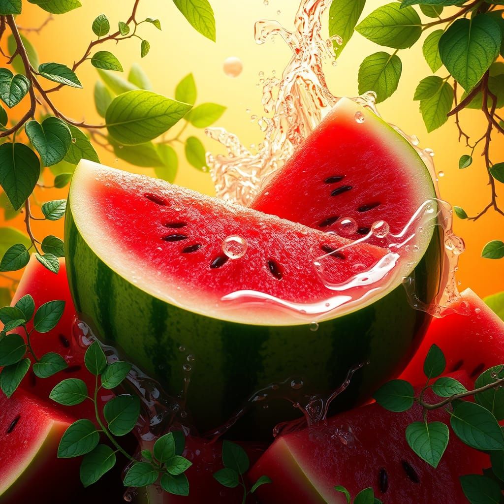 Watermelon Paradise in Detailed Matte Painting Style