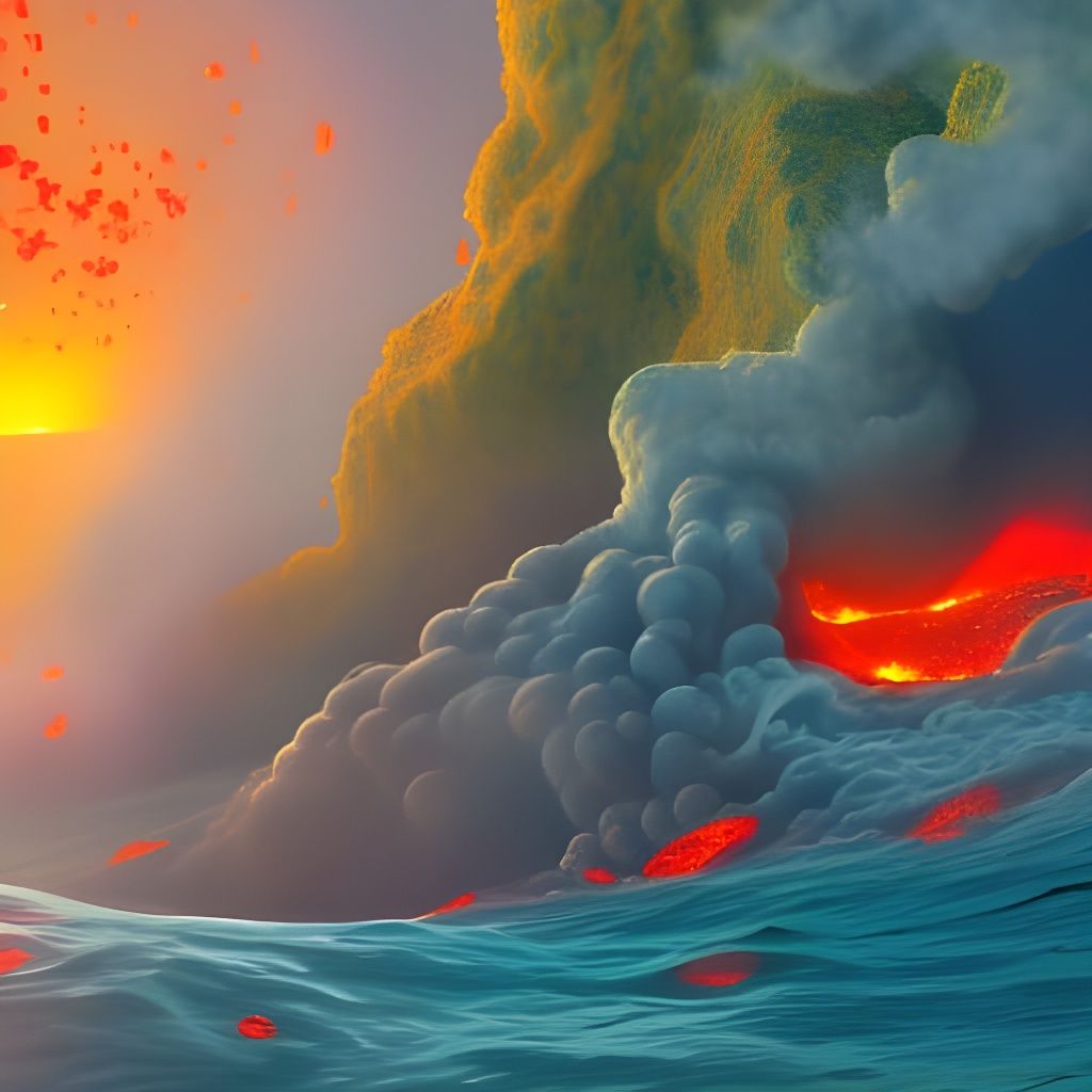 Lava crashing into ocean