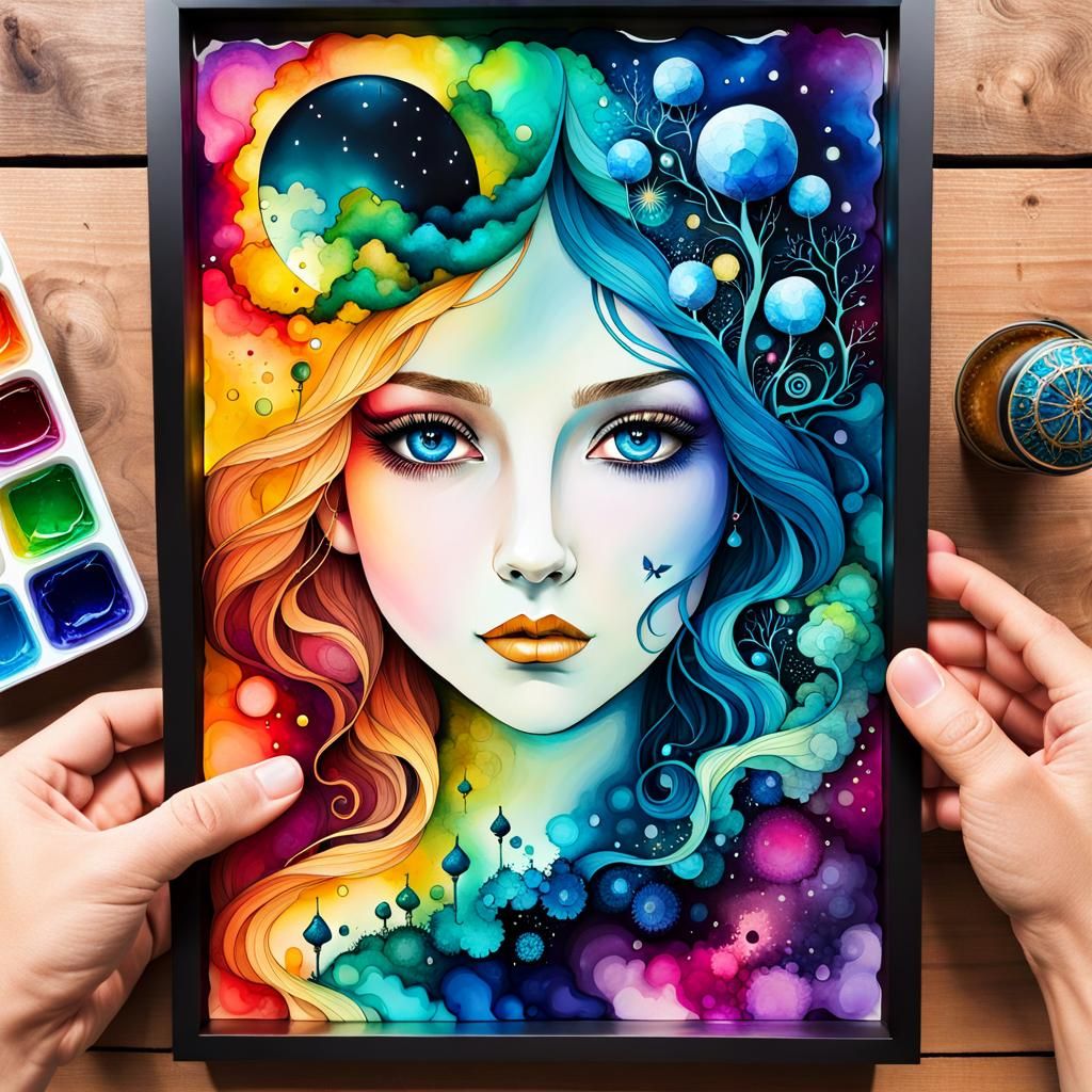 Dreamlike Alcohol Ink Illustration of Wonderland