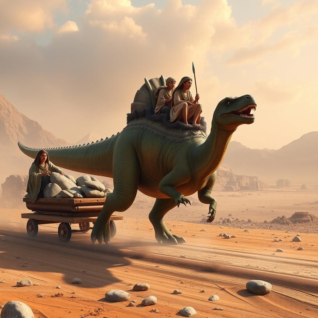 Brontosaurus Pulling Stones with Egyptian Riders