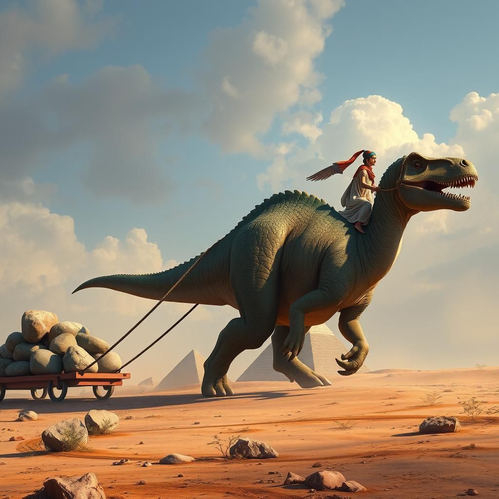 Brontosaurus Sled Team in Ancient Egypt