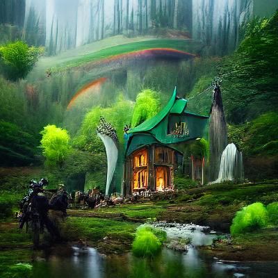Fantasy Rainbow House in Fairy Tale Forest