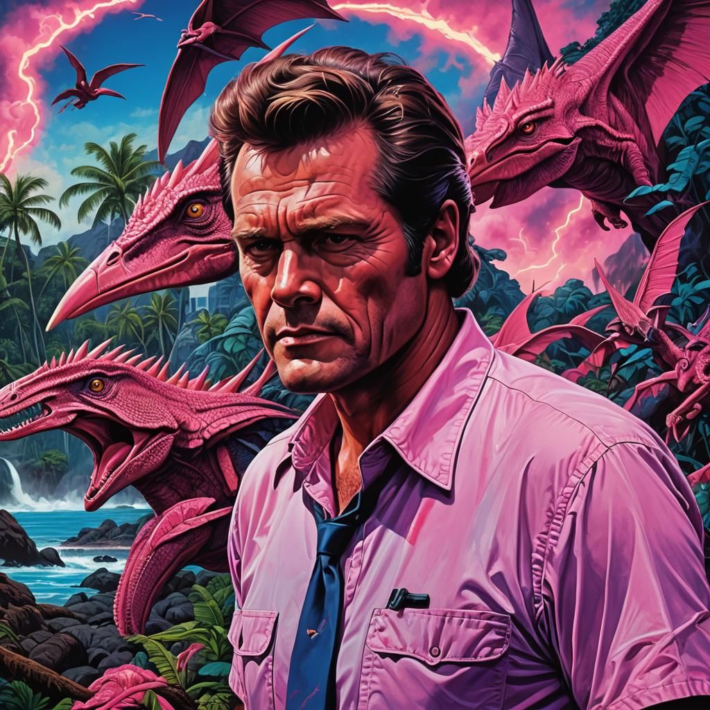 Neon Pteranodon Over Hawaii: Hyperrealistic Concept Art