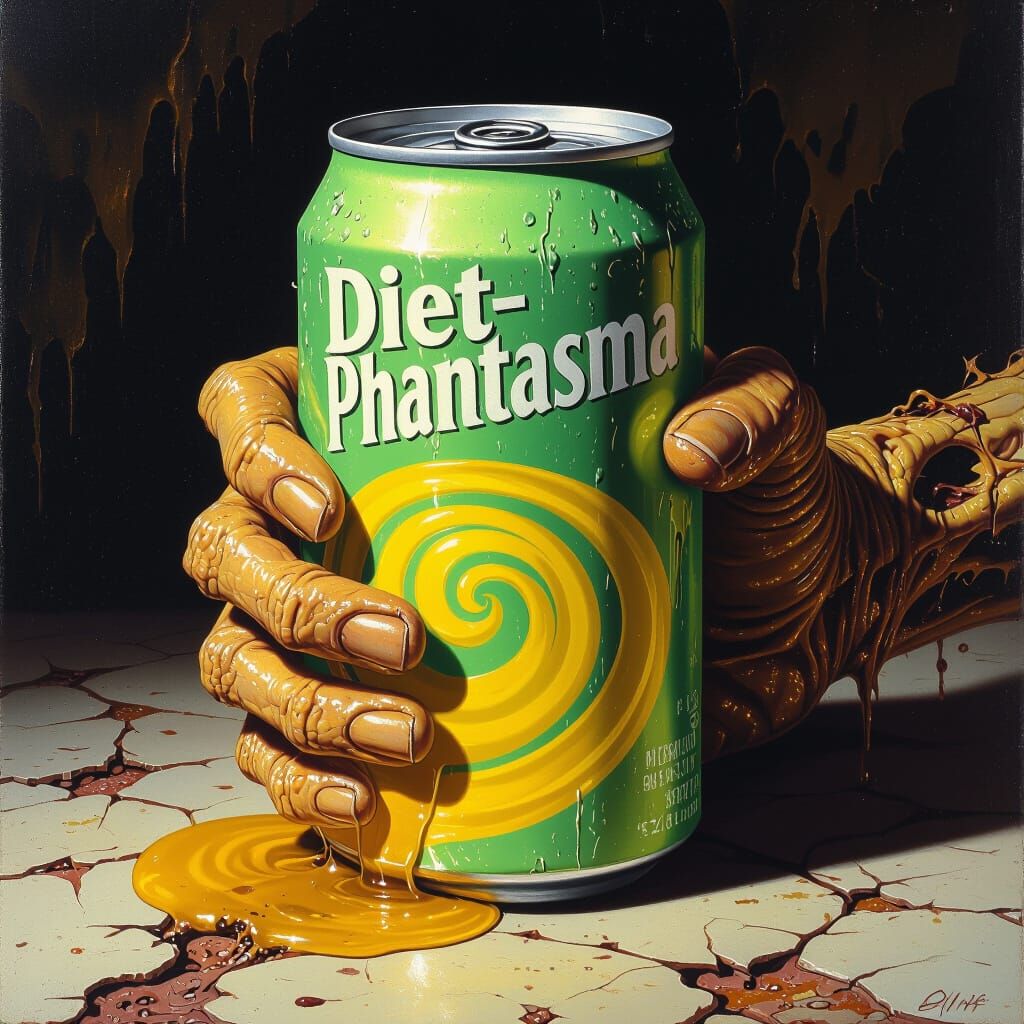 Diet-Phantasma Soda Can Held by Rotting Hand
