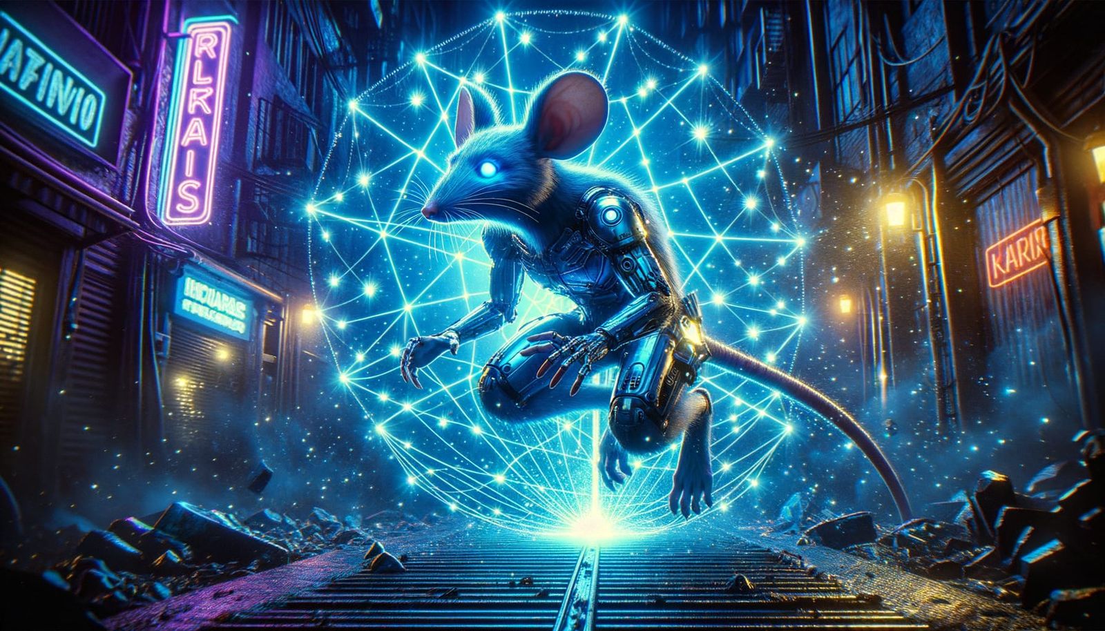 Rat Creature Trapped in Cyberpunk Constellation Snare