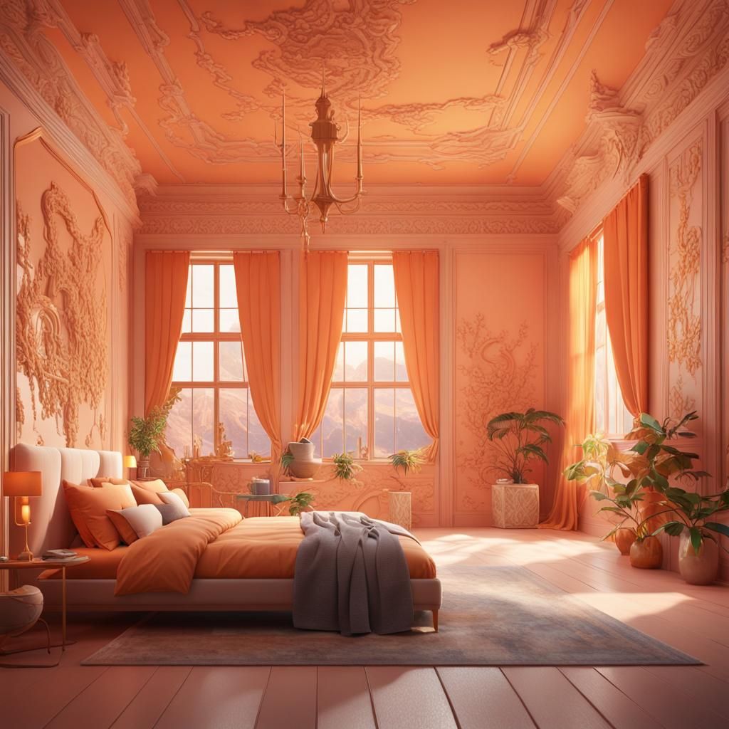 Light Pastel Orange Room in Detailed Digital Art