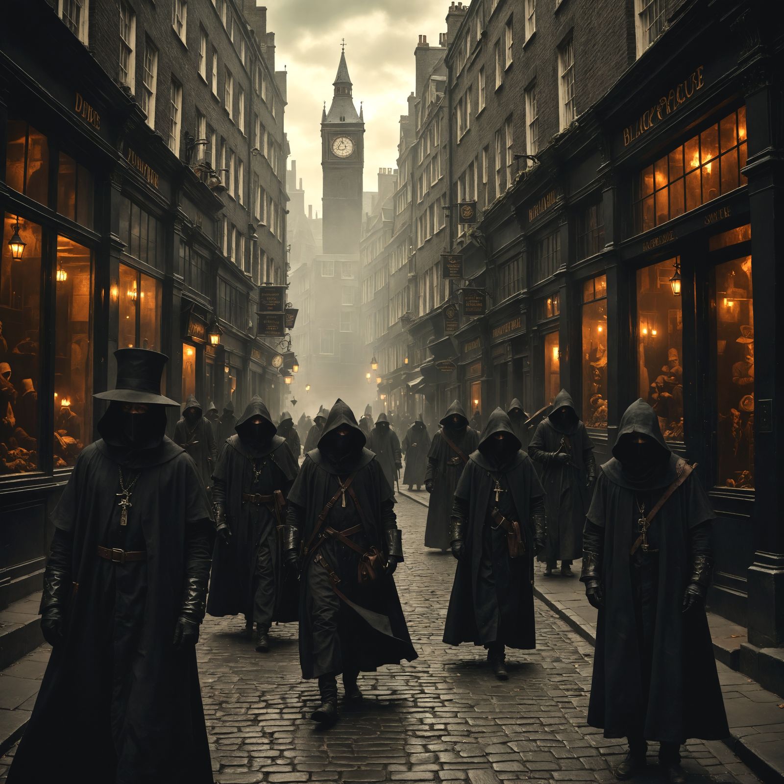 [Album cover 'Black Plague', streets of London during the Bl...