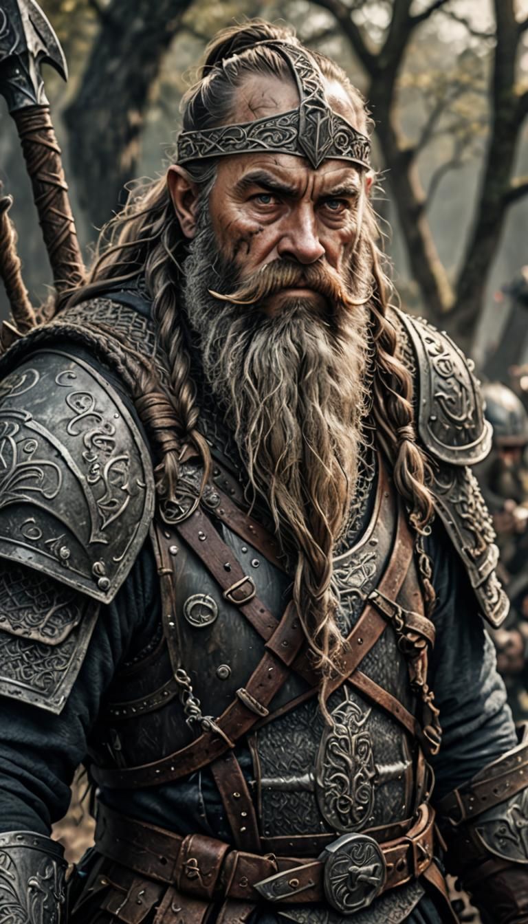 Grim Dwarf Warrior Portrait in High Fantasy Style