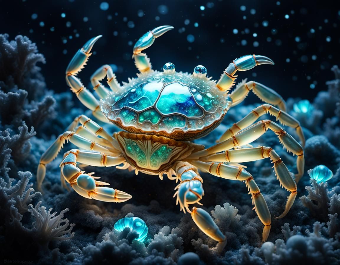 Bioluminescent Crystal Crab with Mycelium Plants