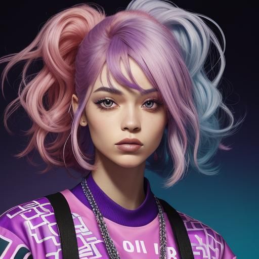 Colorful Portrait of Woman in Hip-Hop Fashion