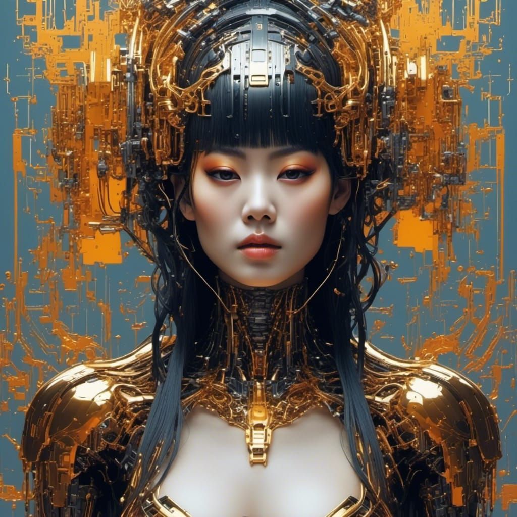 Glitch Art Portrait of Asian Android