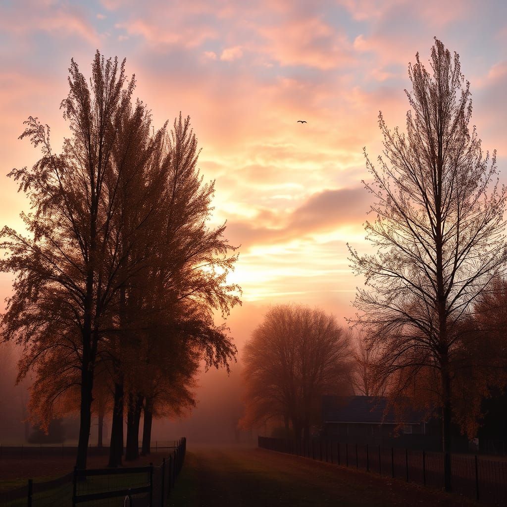 Serene Autumn Morning with Golden Light