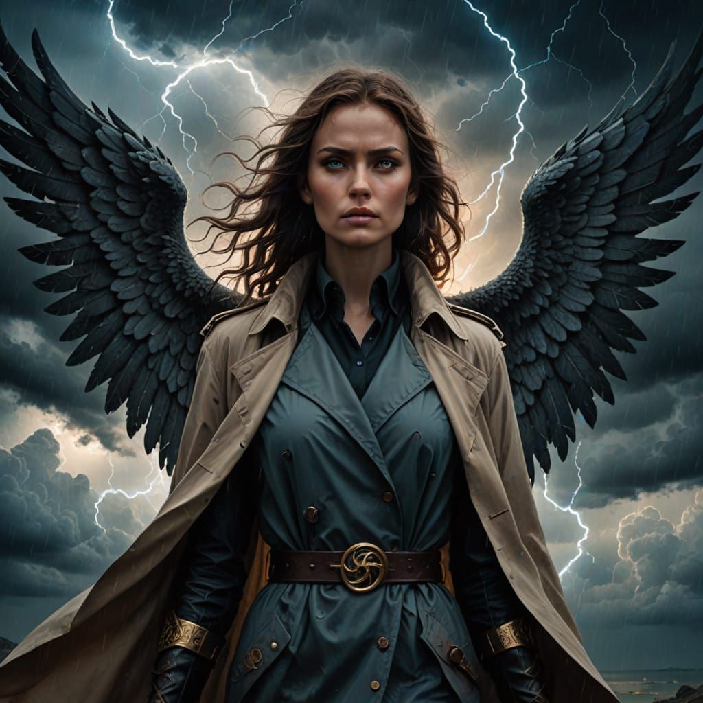 Mysterious Angel in Stormy Dark Fantasy Art