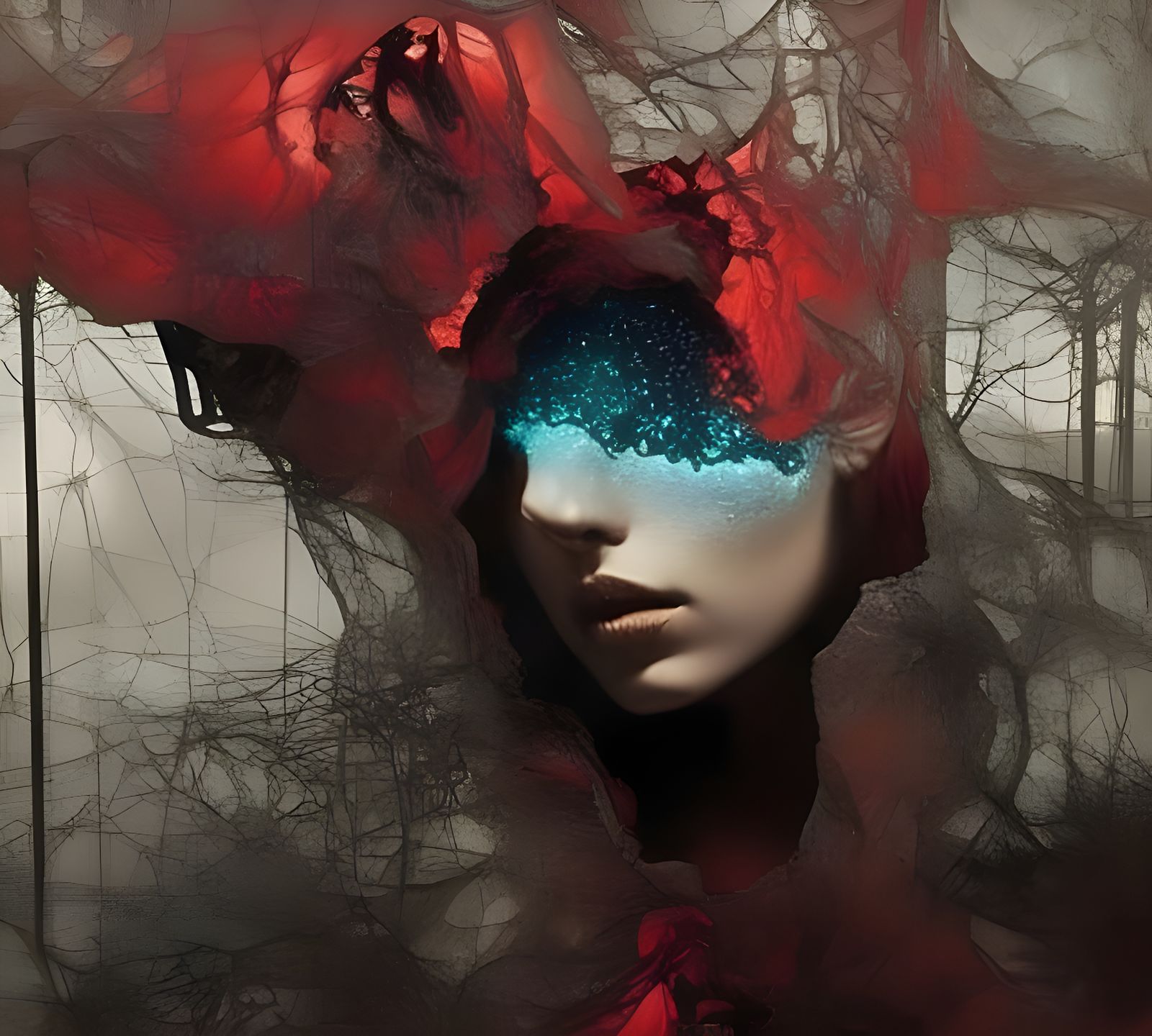 Broken Heart Portrait in Glass: Surreal Digital Art