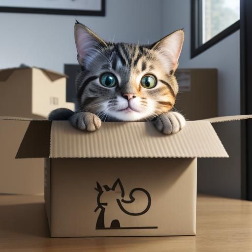 Cat Peeking From Box in Realistic 8K HDR