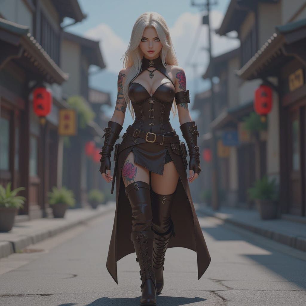 Goth Female Warrior in Anime Style