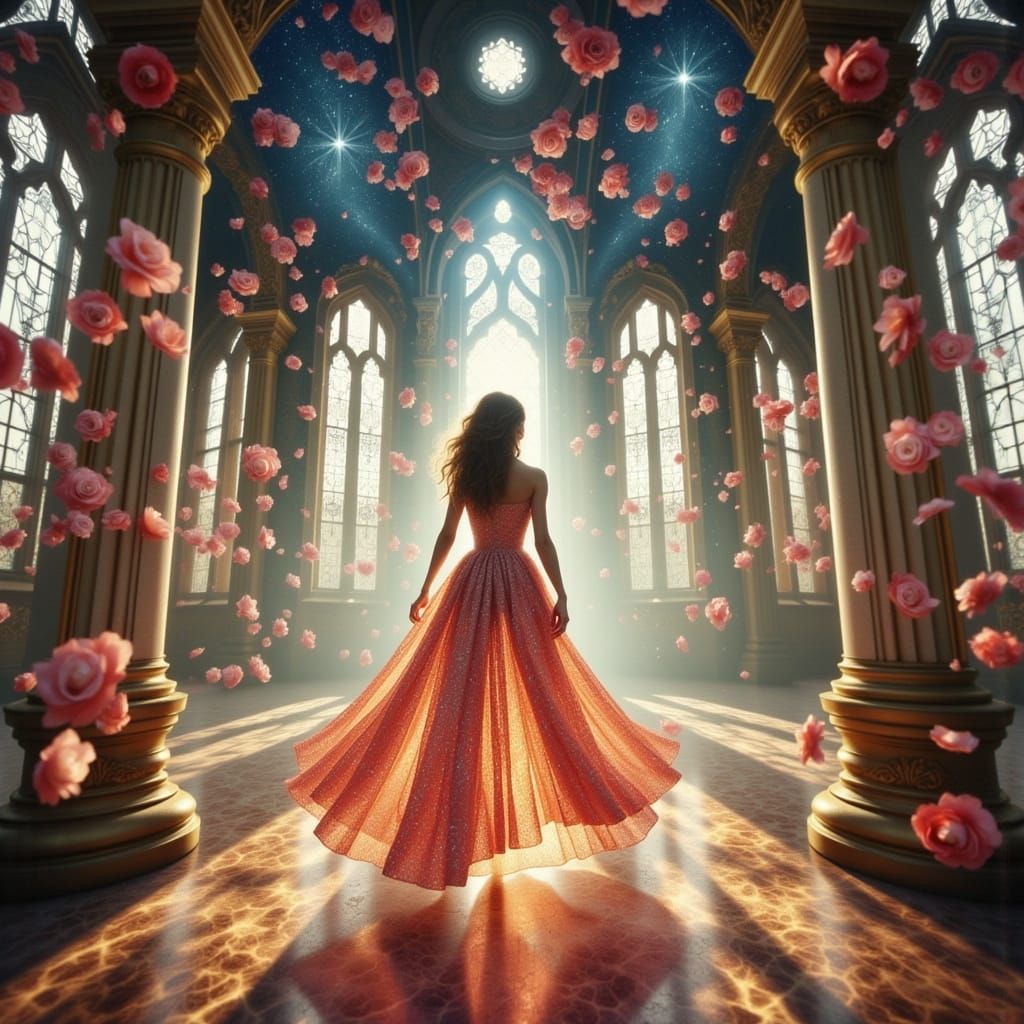 Surreal Woman in Castle with Double Exposure Effect