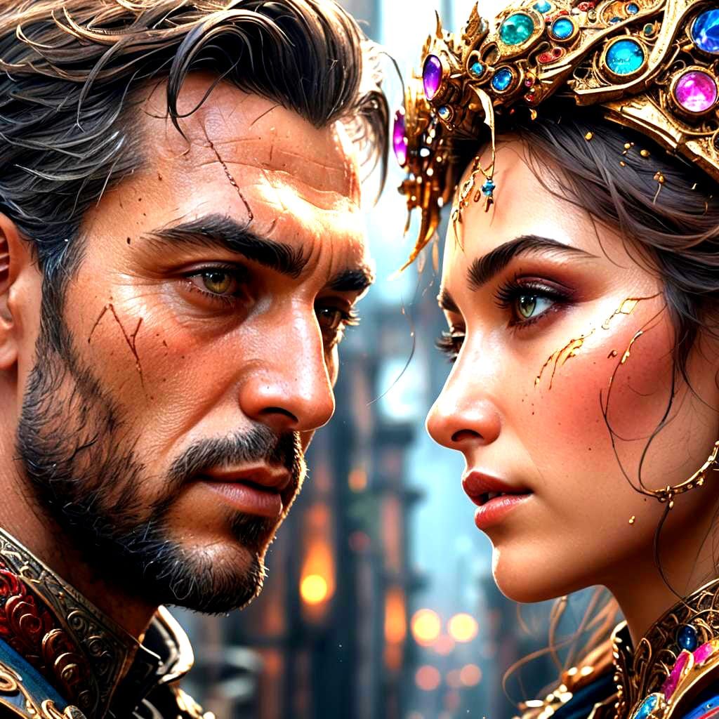 Intricate Matte Painting of Lovers' Gaze