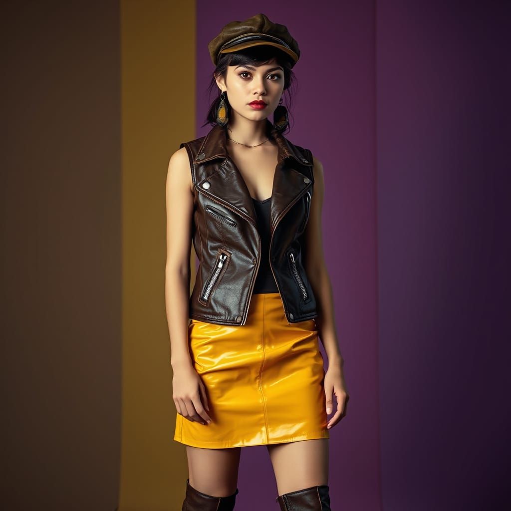 Young Woman in Leather Outfit, Digital Art Style