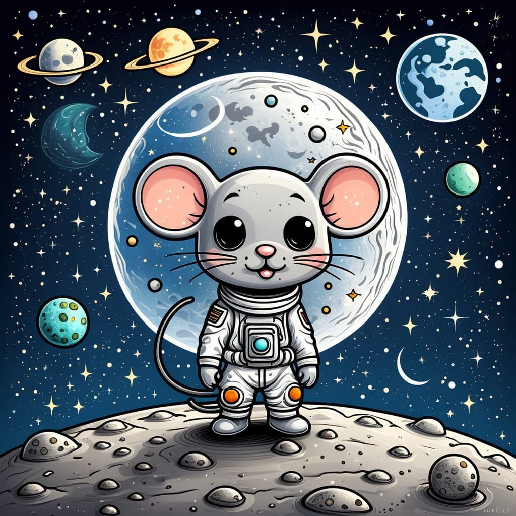 Chibi Mouse on Moon Tattoo Flash Art