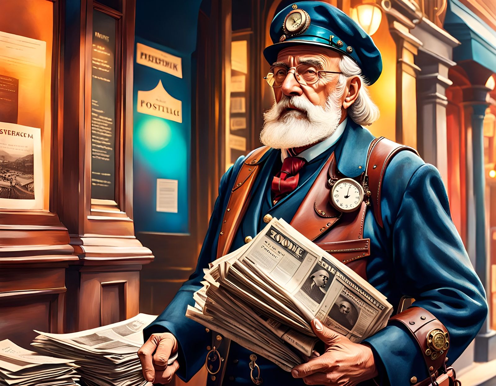 Steampunk Postman in Hyperreal Retro Photo