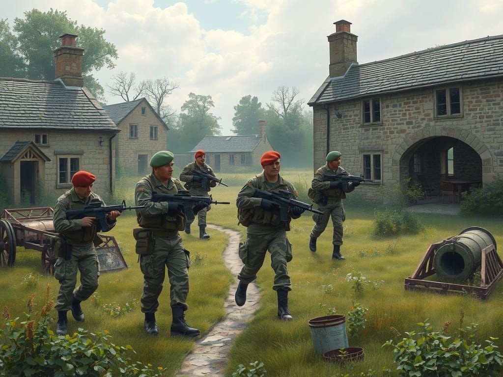 British Soldiers in Abandoned Village on Salisbury Plain